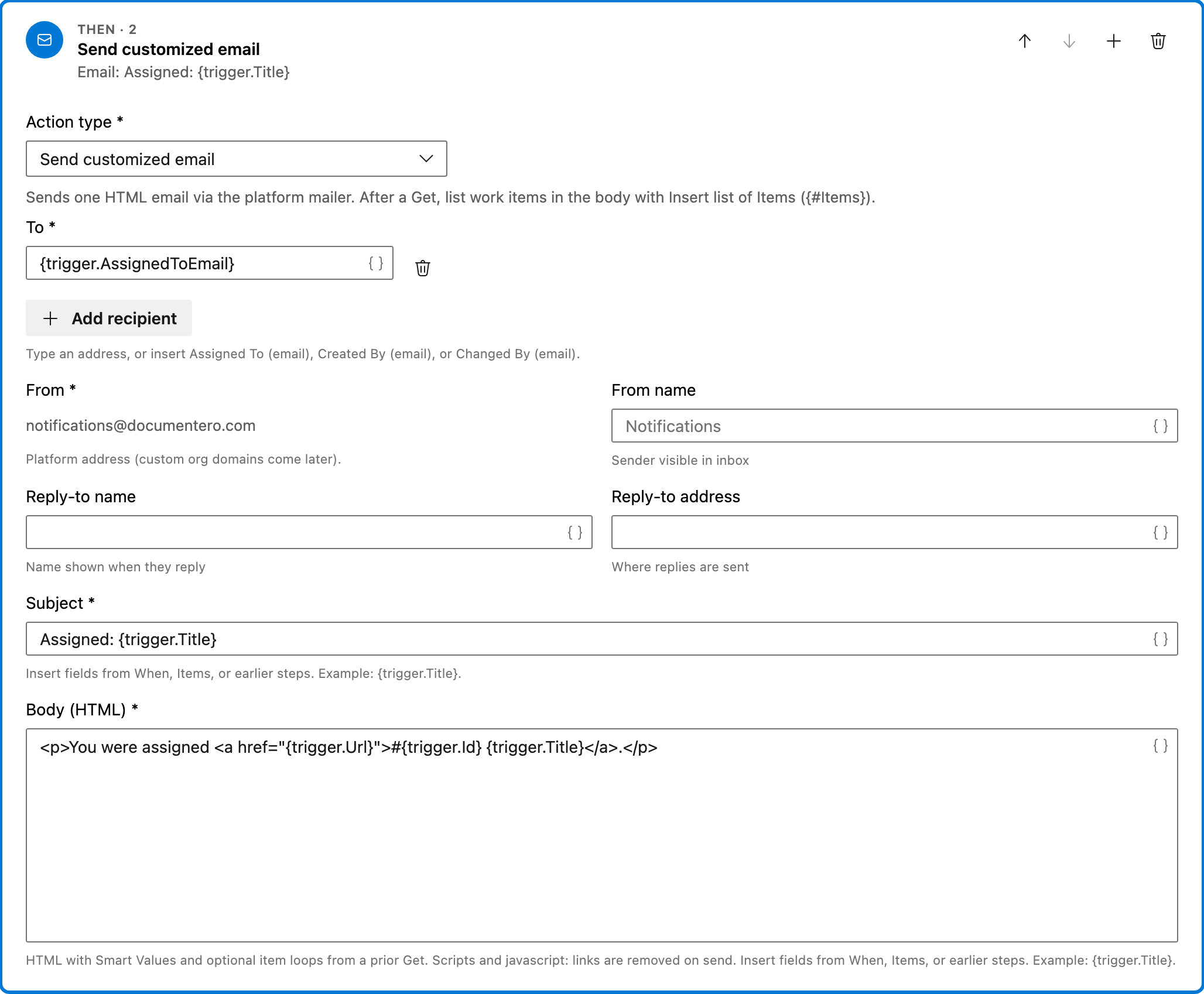 Email the assignee action 1
