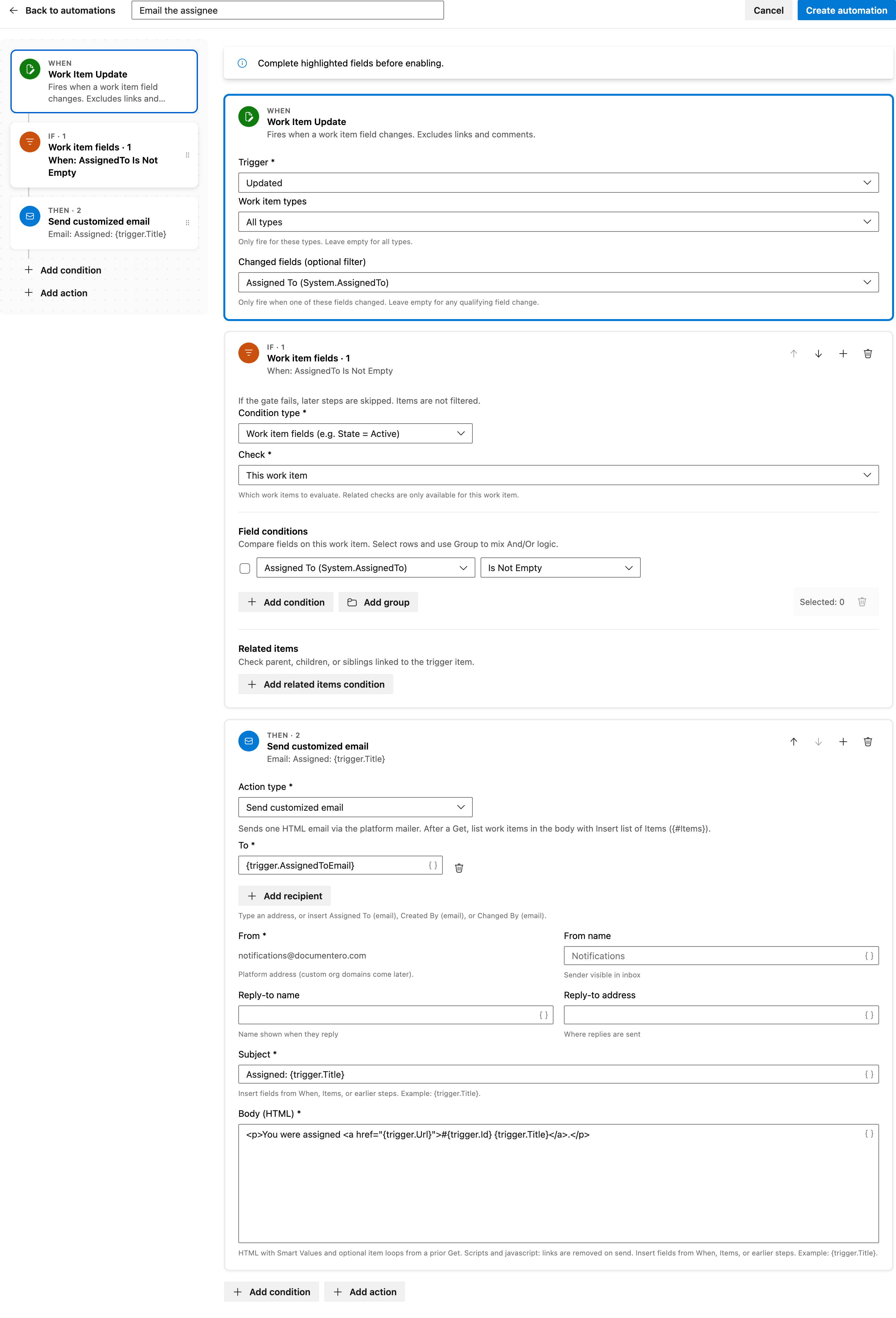 Email the assignee full automation