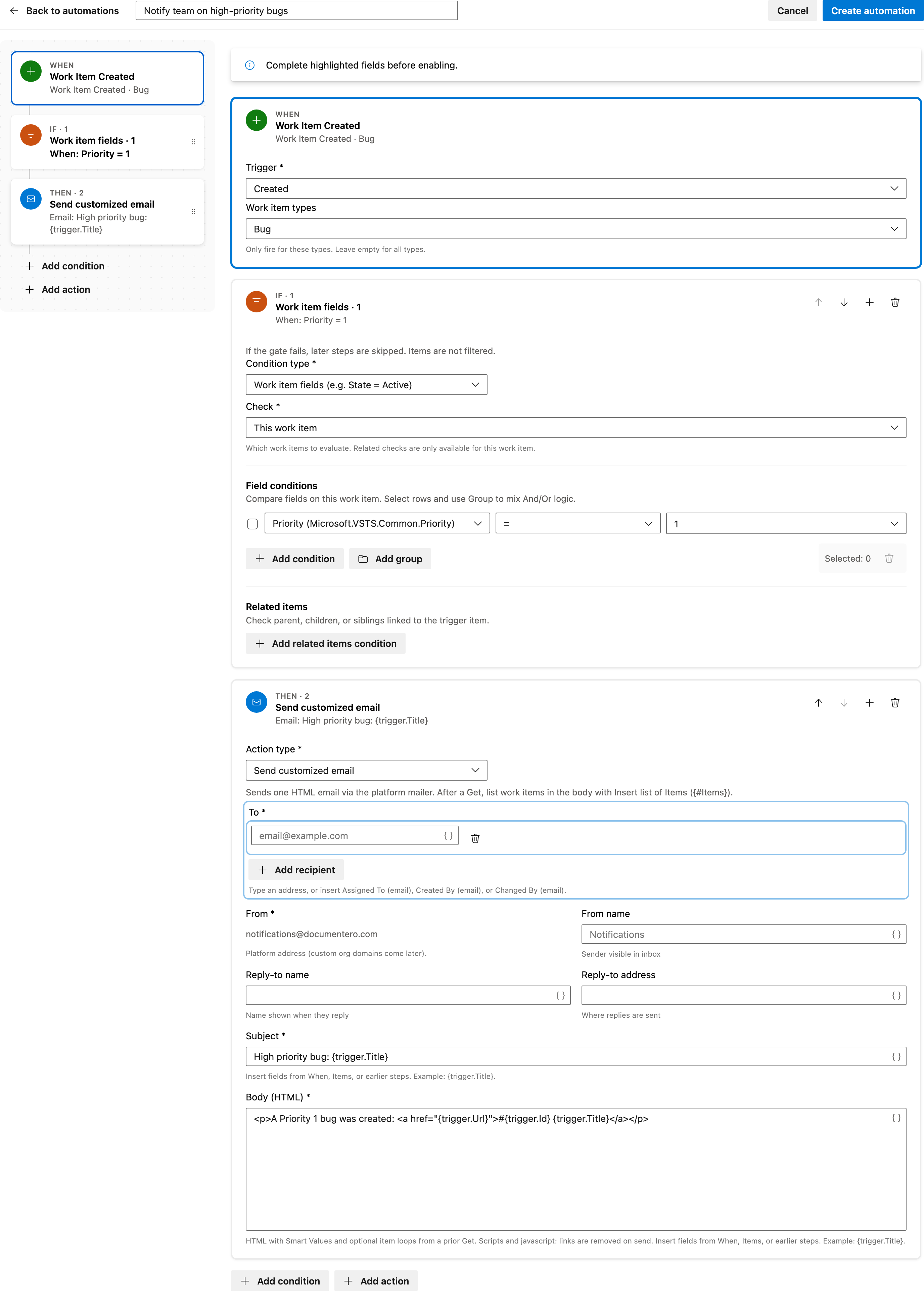 Notify team on high-priority bugs full automation