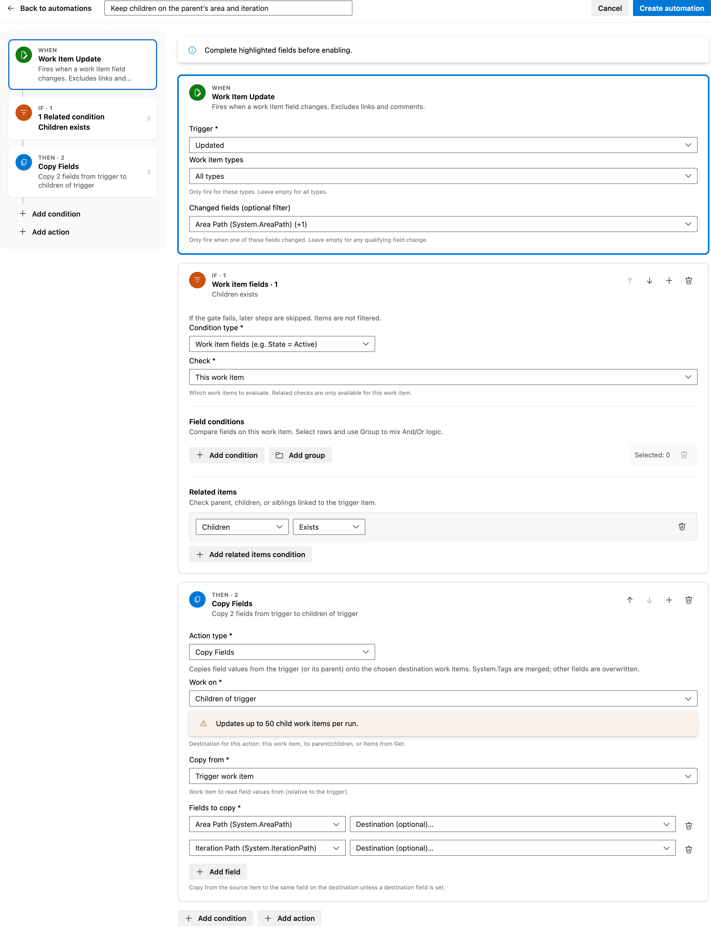Keep children on the parent’s area and iteration full automation