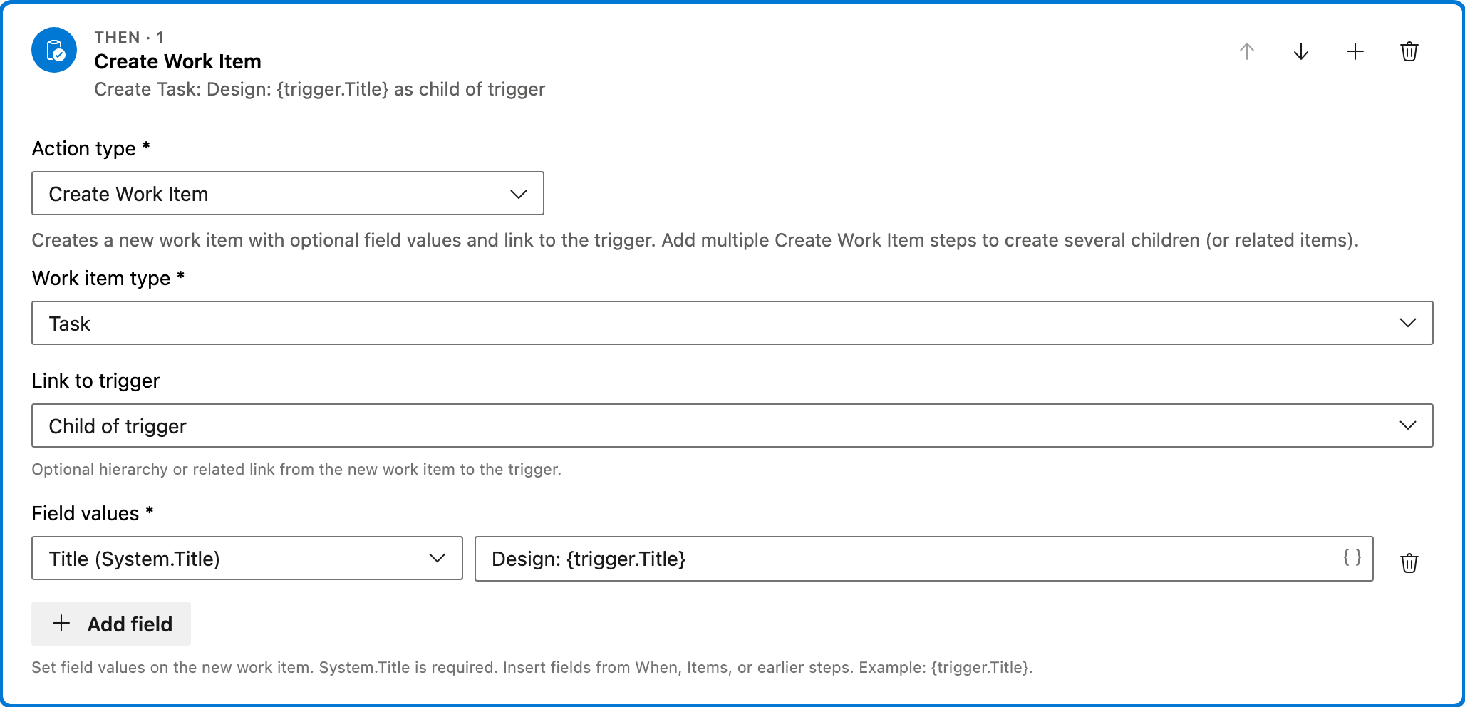 Create child tasks automatically action 1