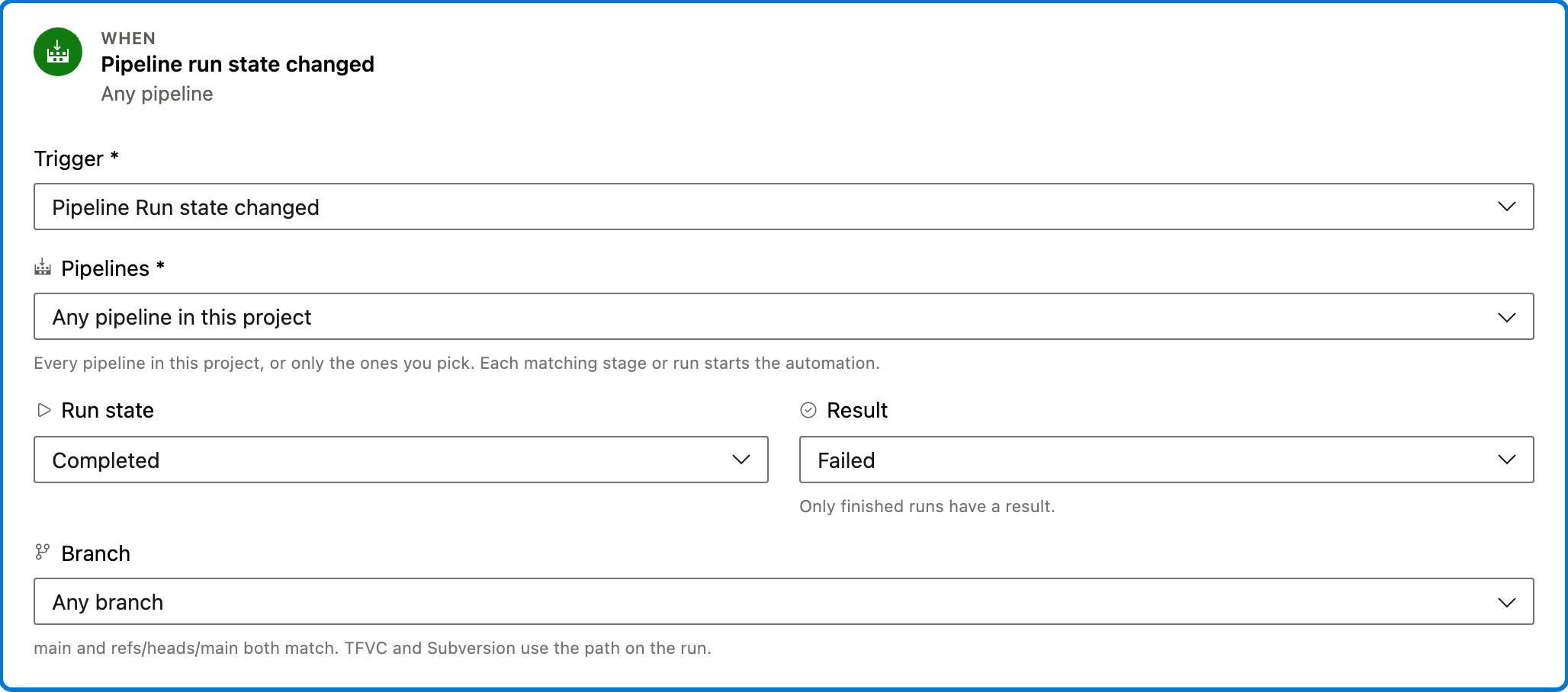 Create Bug when pipeline fails trigger