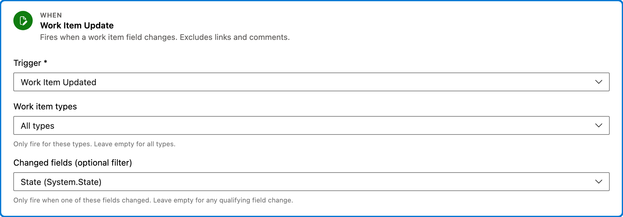 Queue a pipeline when a work item is completed trigger