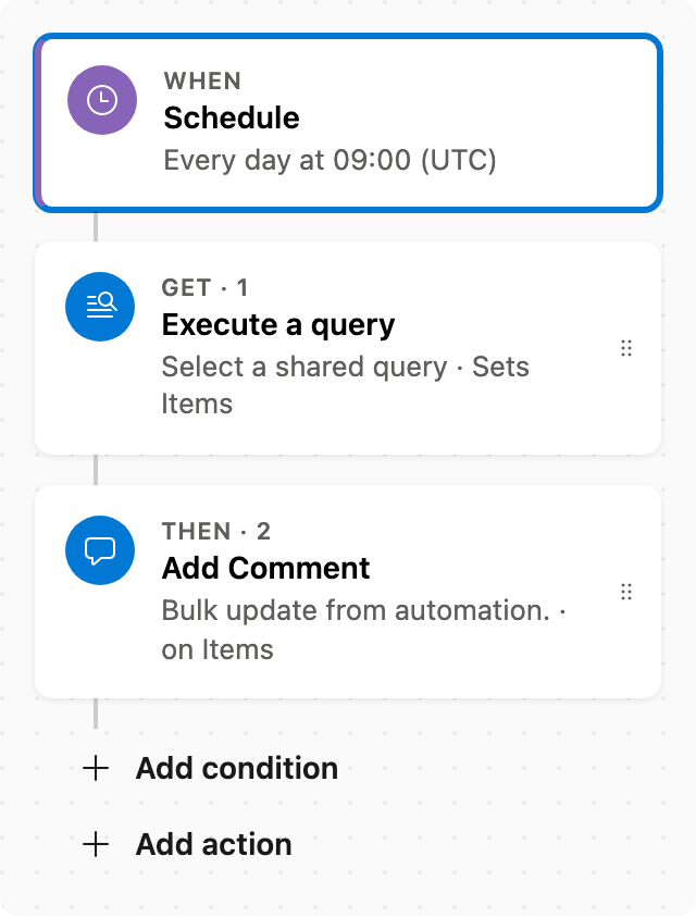 Bulk comment from a query flow overview