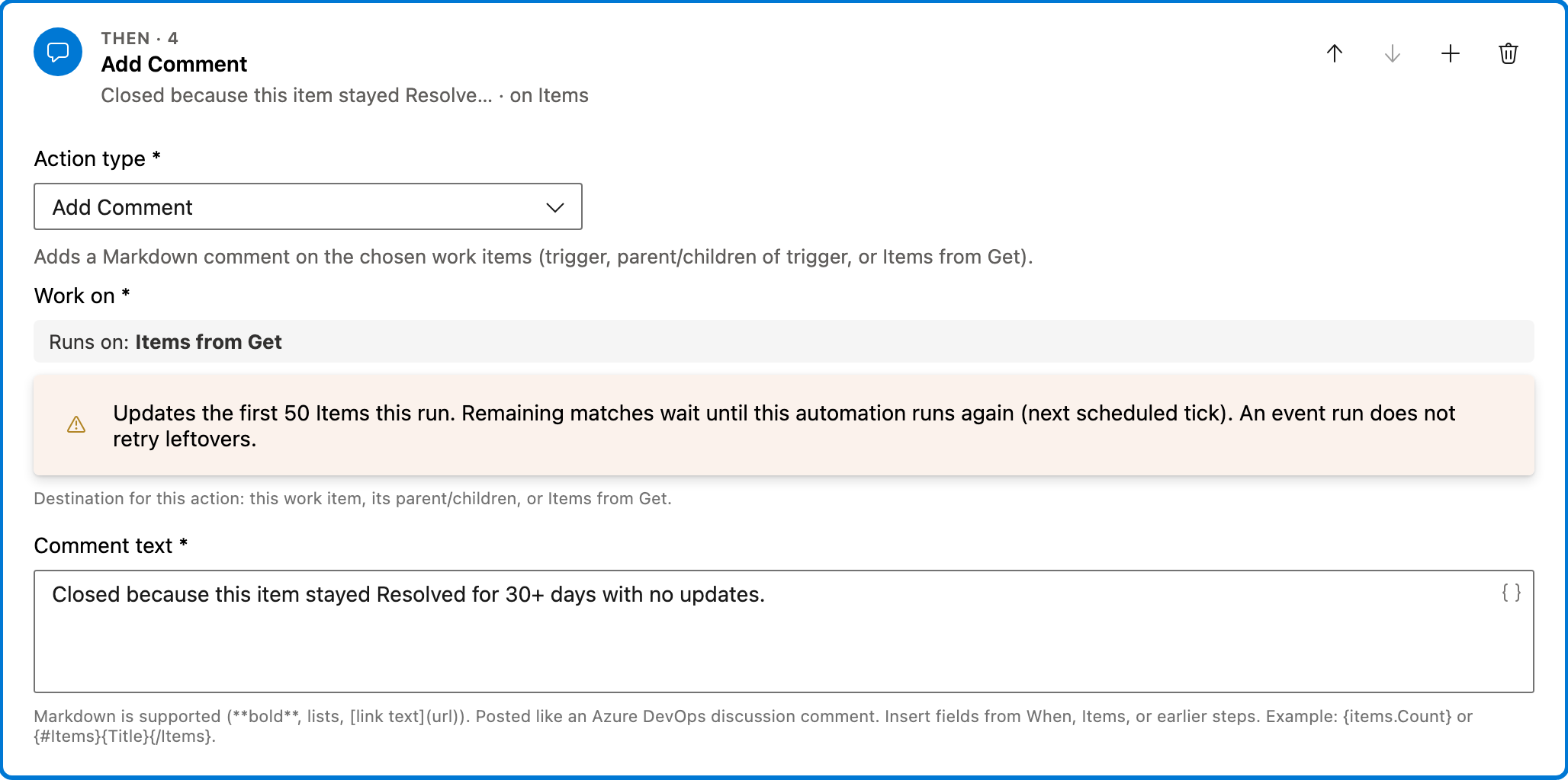 Close resolved work after 30 days action 3