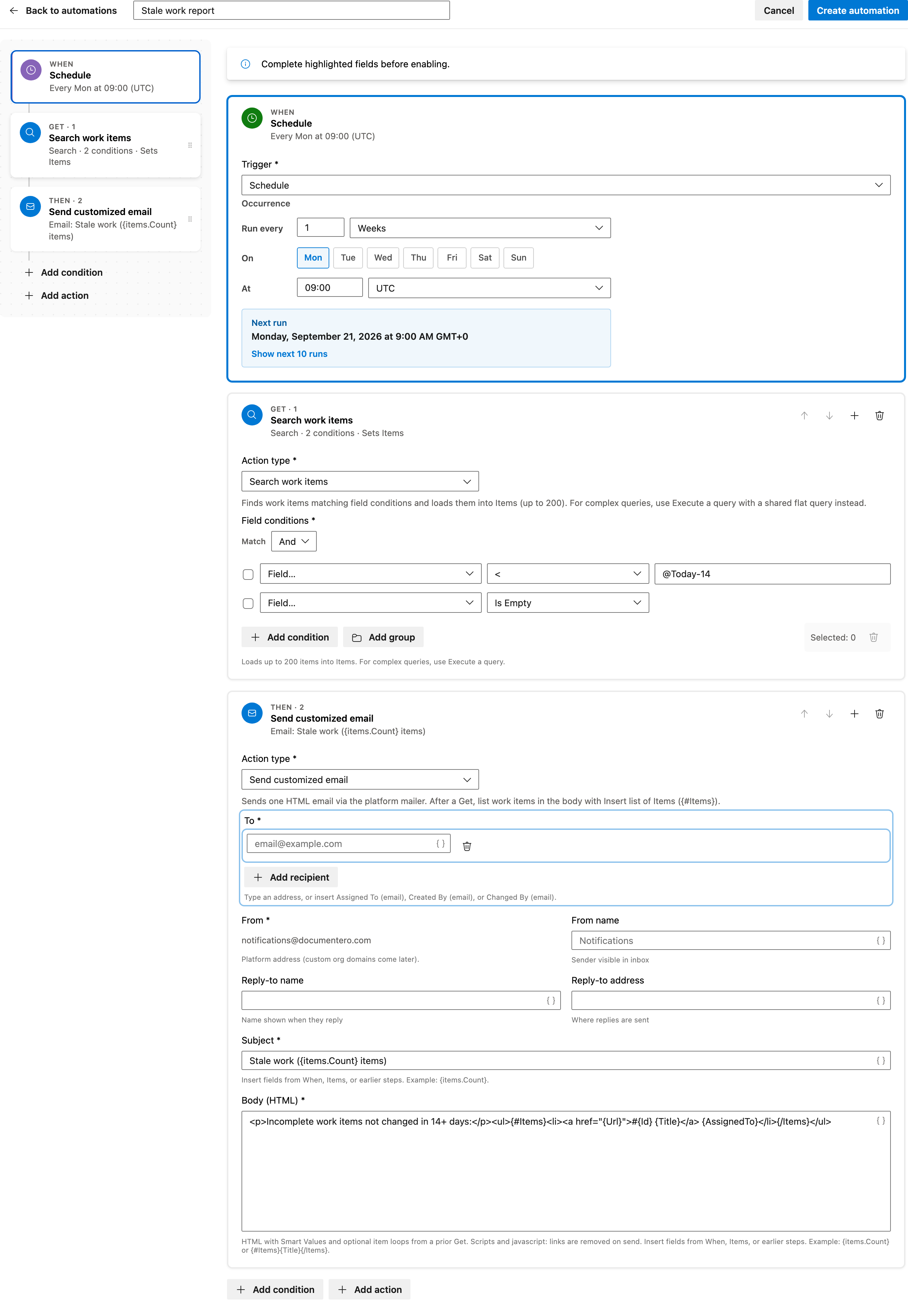 Stale work report full automation