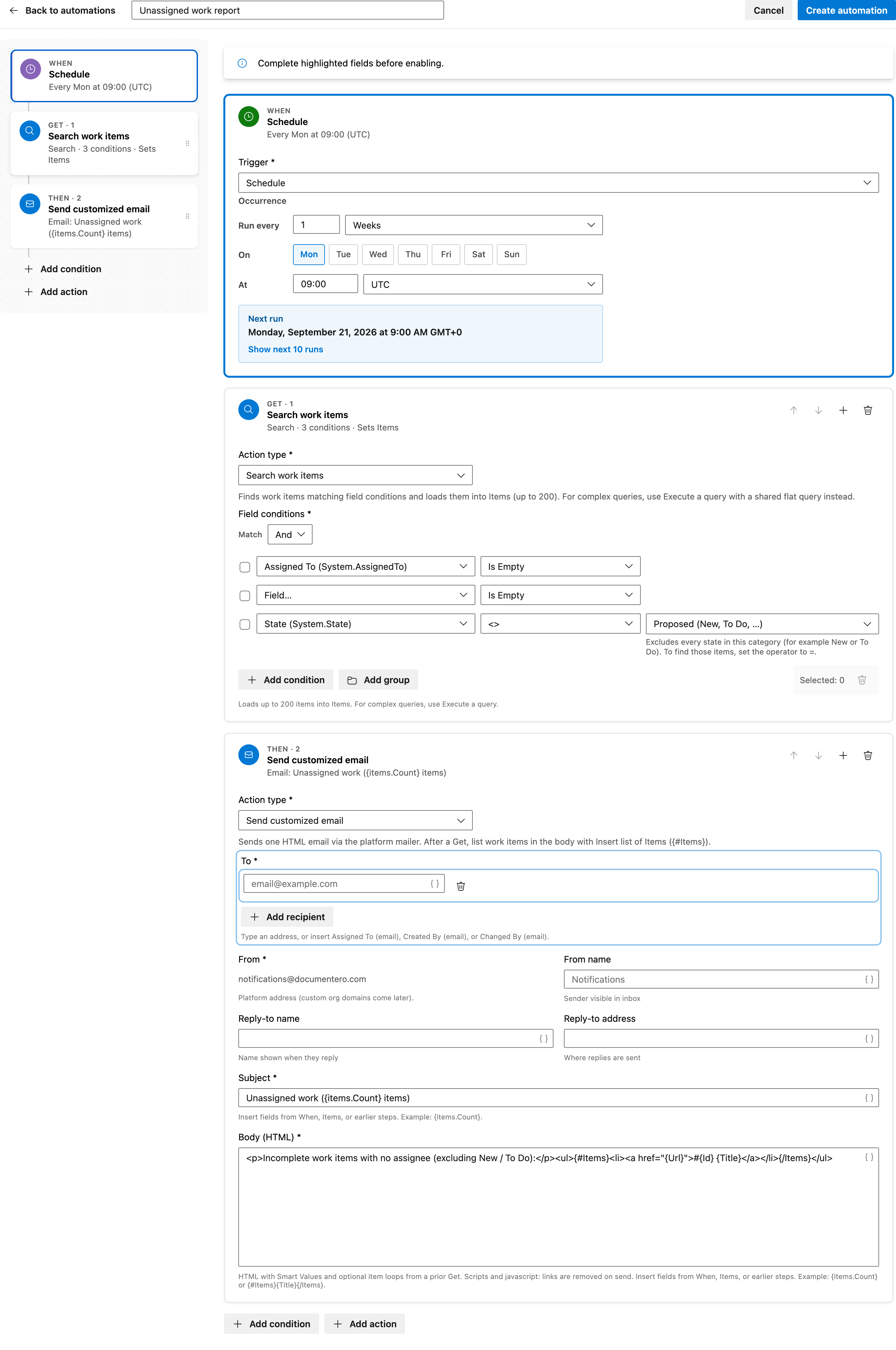 Unassigned work report full automation
