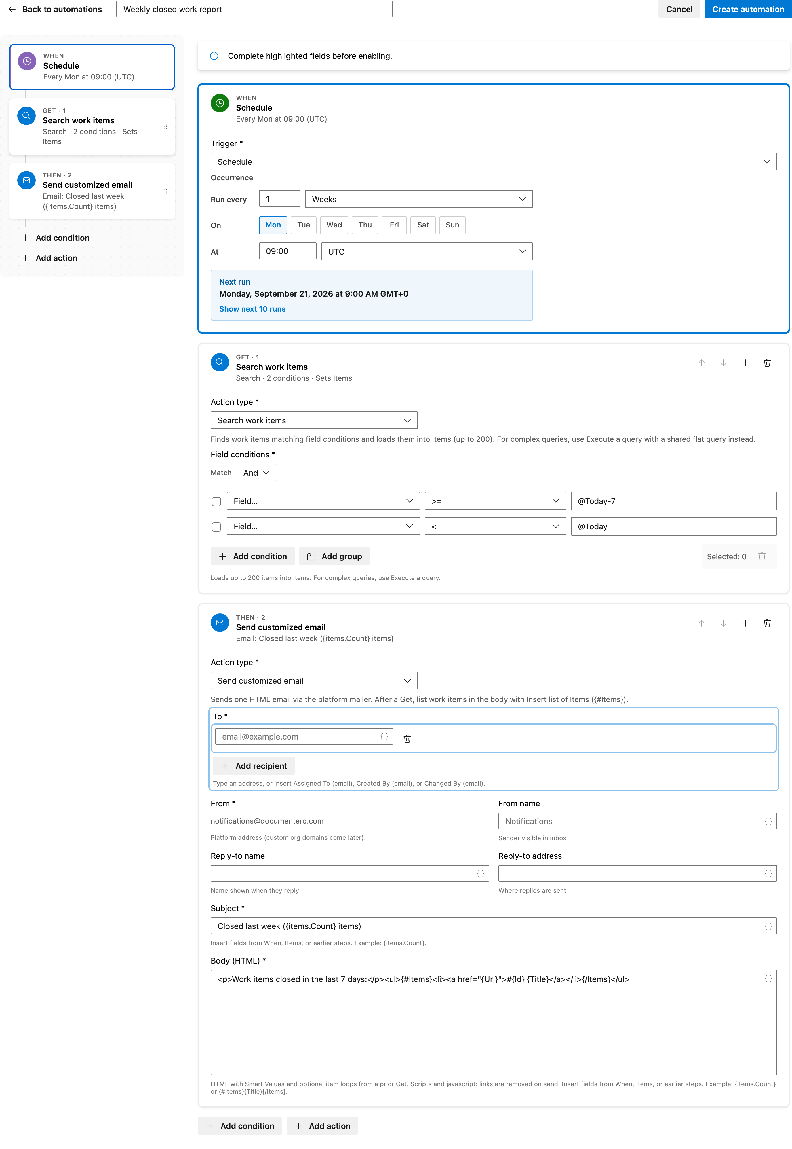 Weekly closed work report full automation