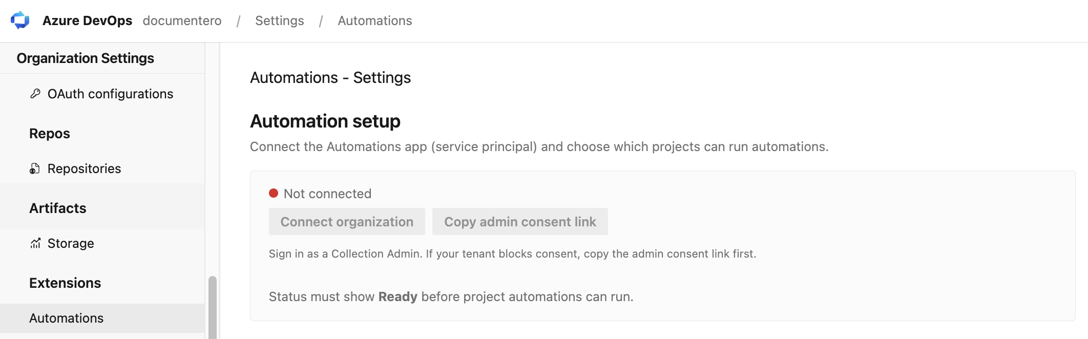 Connect organization and register the Automations Microsoft Entra app