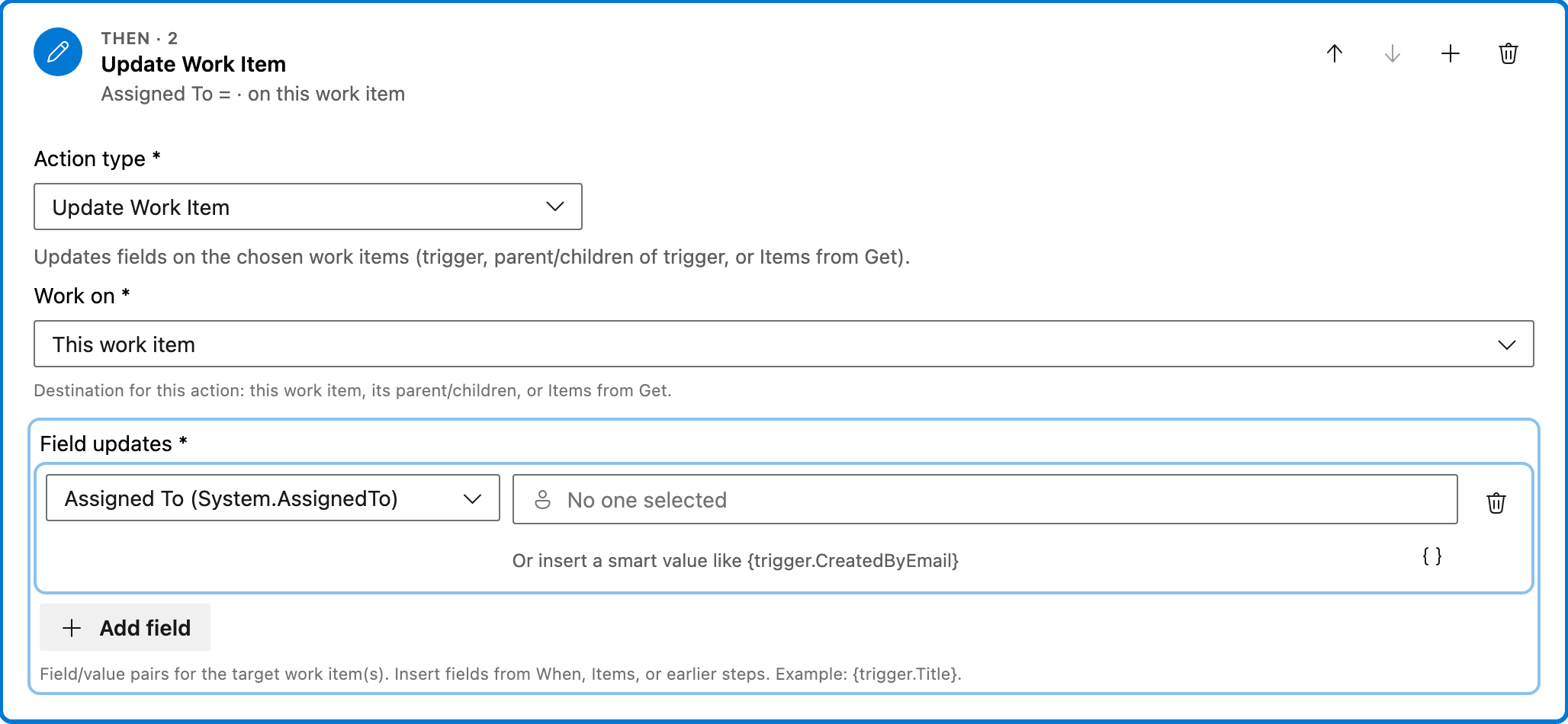 Auto assign new work items action 1