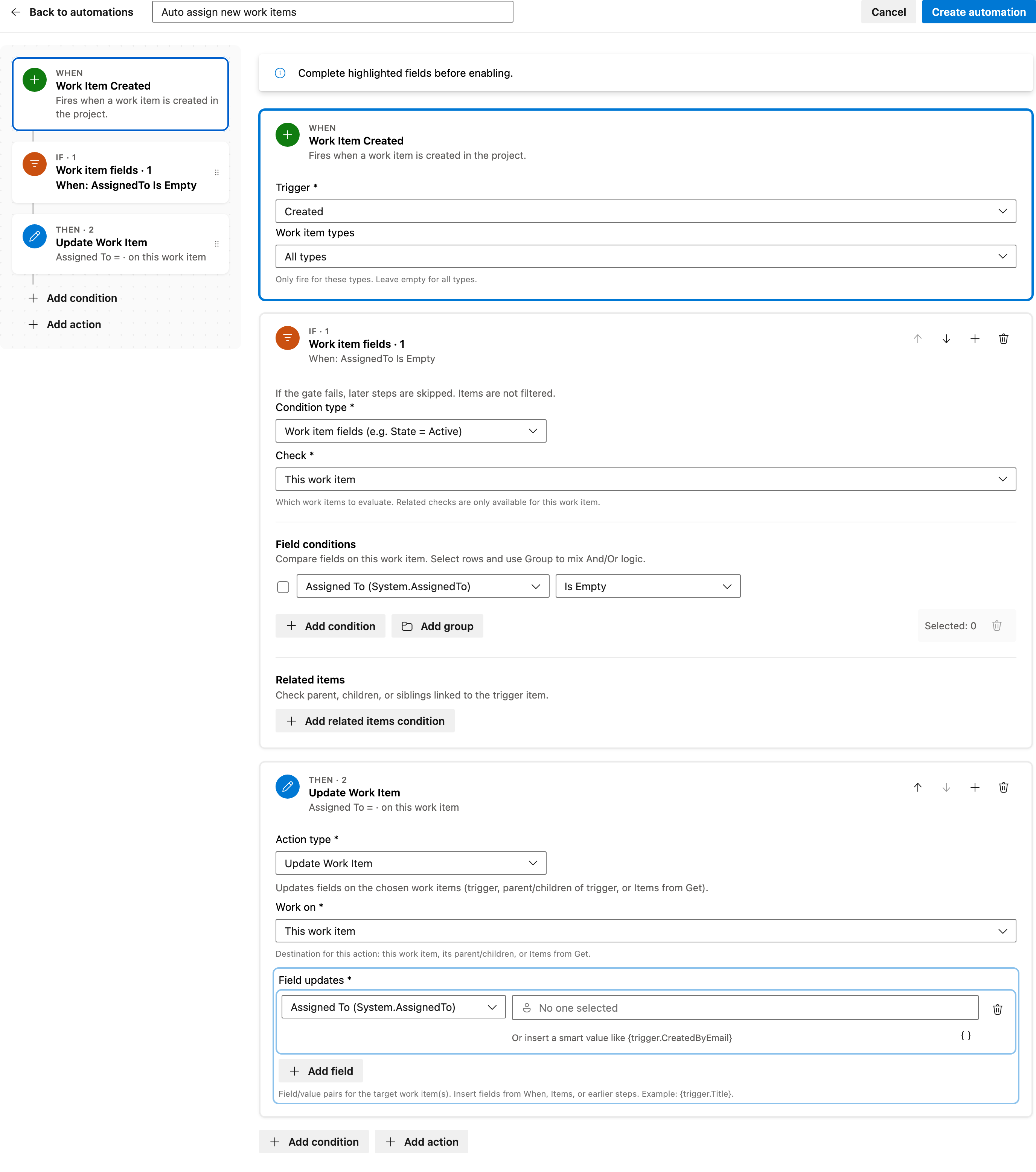 Auto assign new work items full automation