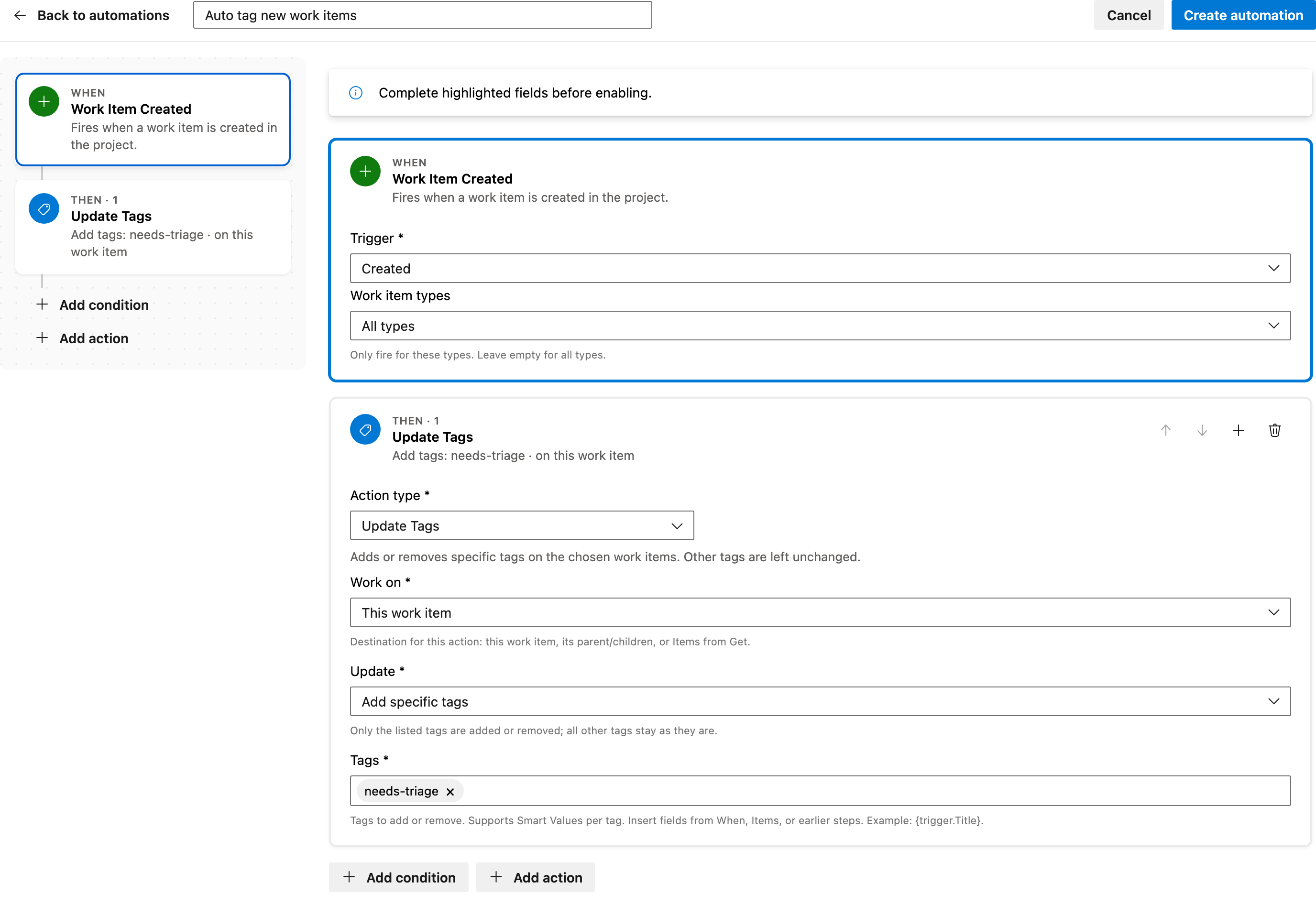Auto tag new work items full automation