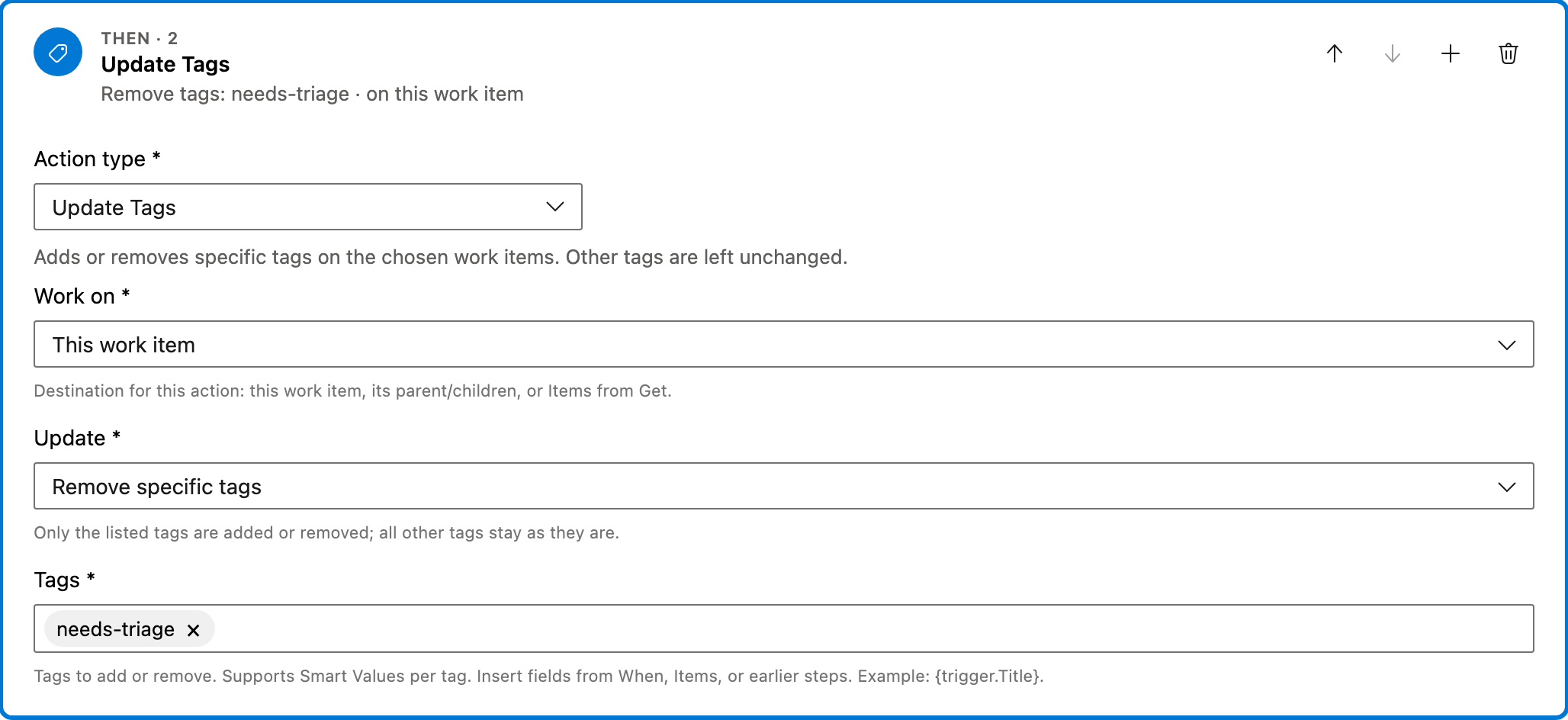 Clear triage tags when work is completed action 1