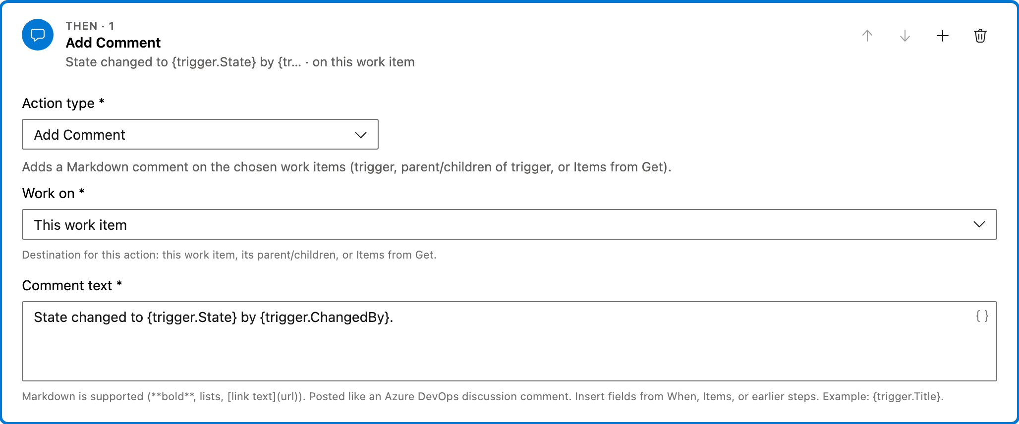 Add comment after status change action 1