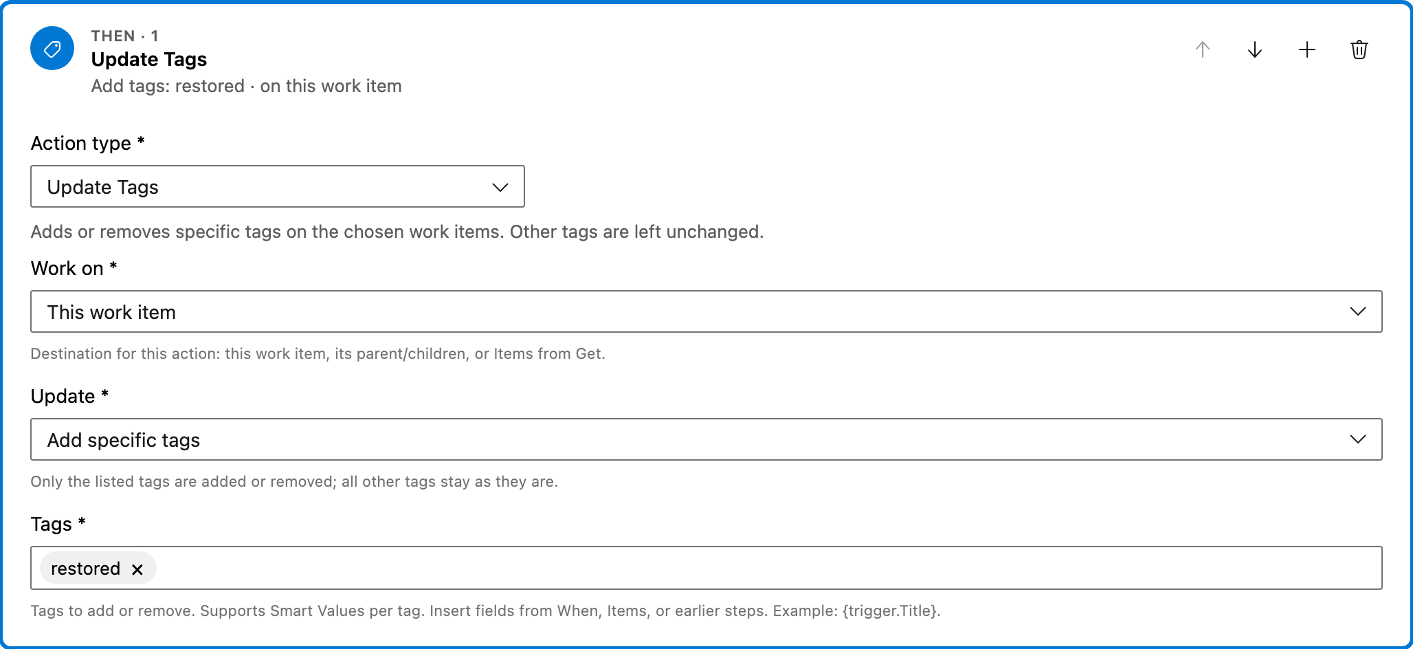Tag restored work action 1
