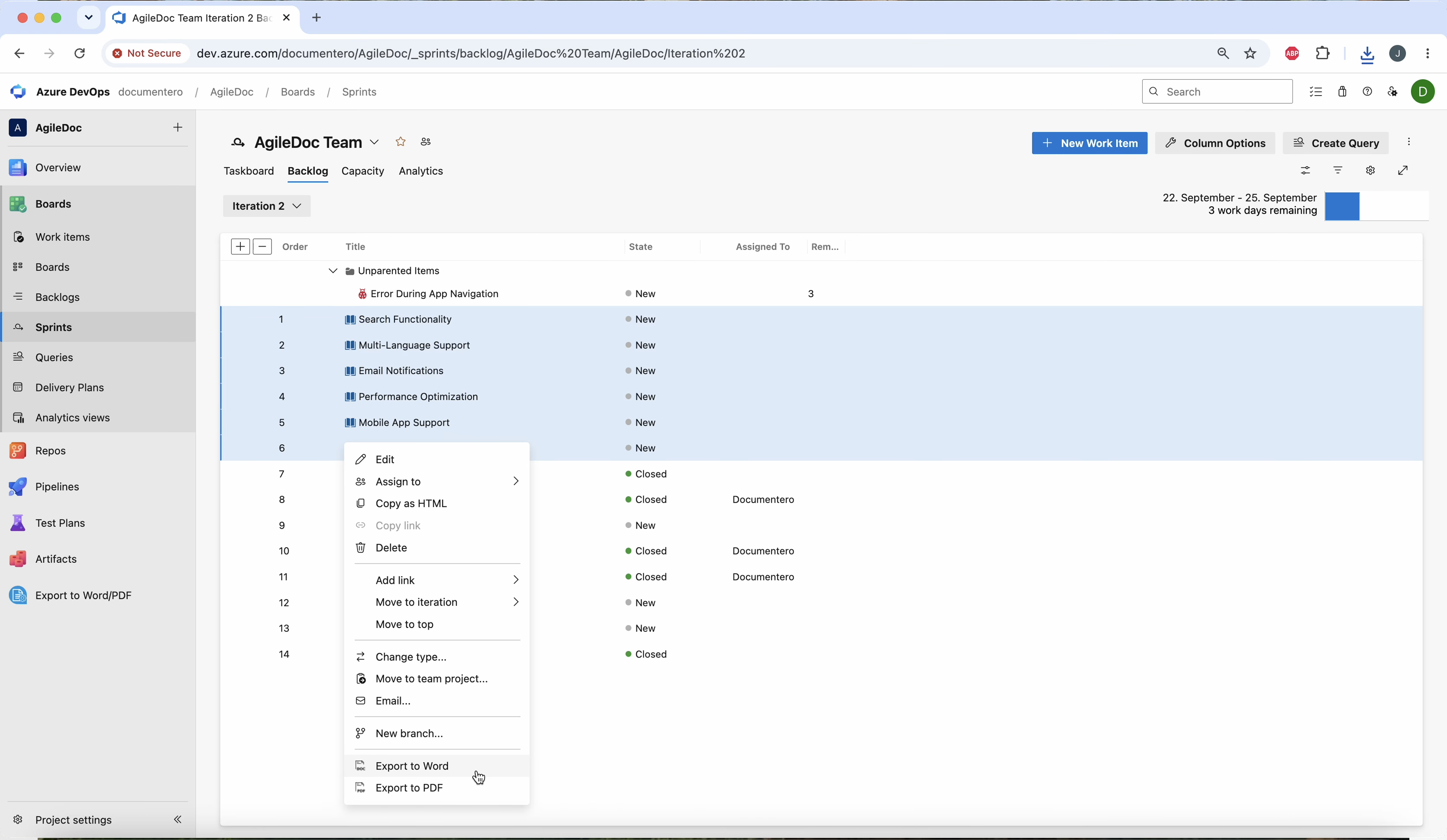 Export to Word or PDF from an Azure DevOps sprint